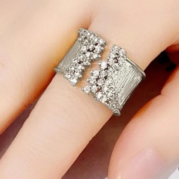 Cubic Zirconia Opening Design Luxury Band Bling, Iced Out Glamorous, Pave Ring 5 - Picture 2 of 8